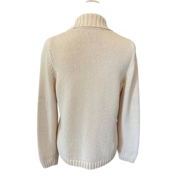 Vintage Lands’ End Women’s M 10-12 Cotton Cardigan Sweater Cream Shawl Collar - Picture 4 of 9